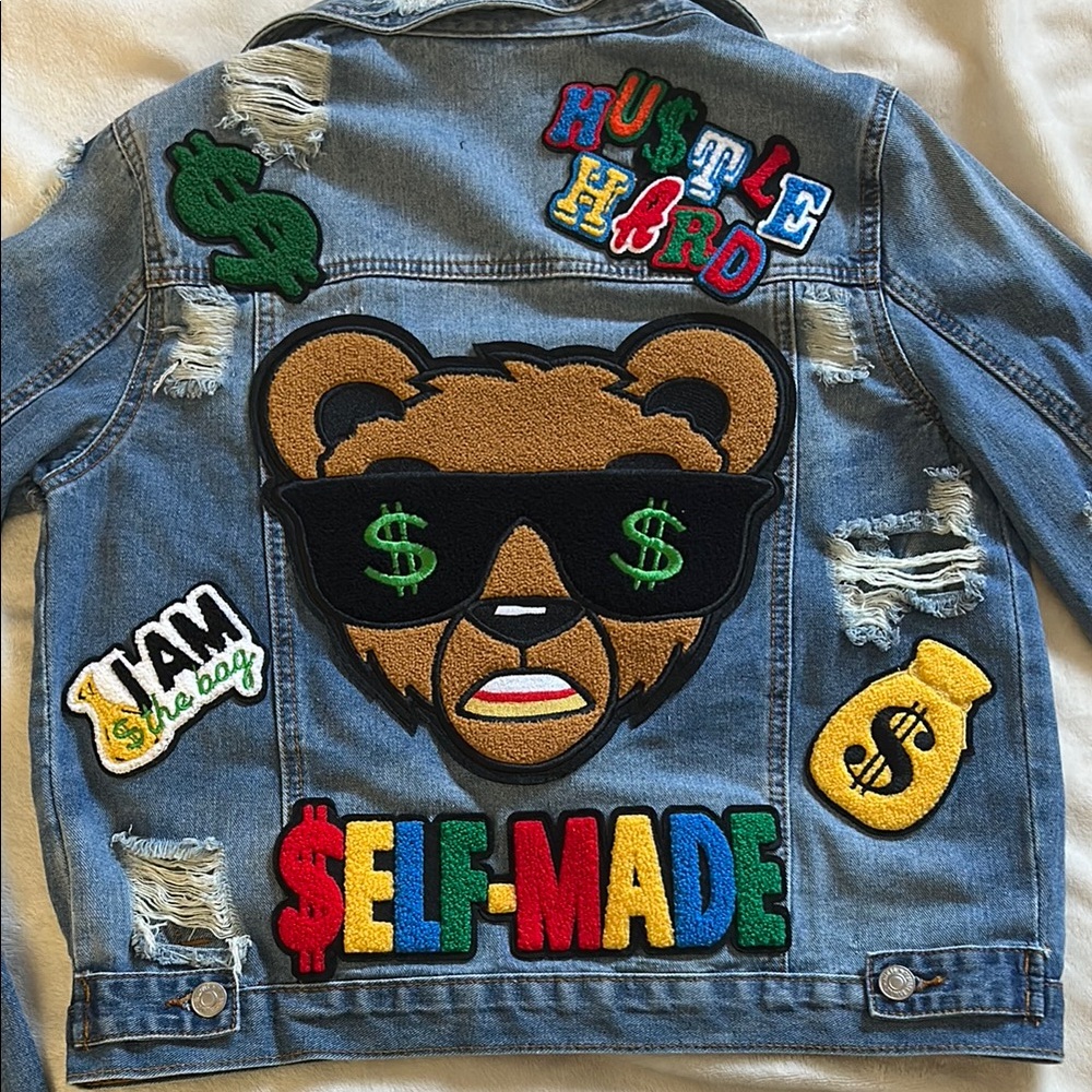 Almost Famous Blue Jean Jacket with Colorful Patches